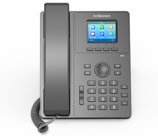 IP-телефон FLYINGVOICE P11G, 2 SIP аккаунта, цветной дисплей 2,4 дюйма, 320x240, конференция на 6 абонентов, поддержка гарнитуры (RJ9), POE.