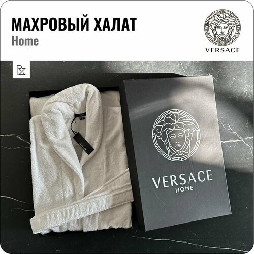 Халат Versace, размер XL, белый жаккардовый махровый халат с поясом versace цвет azur