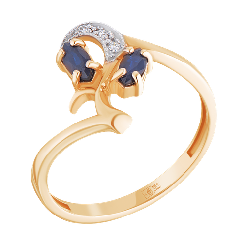 Кольцо Ювелир Карат, красное золото, 585 проба, сапфир, бриллиант, размер 18