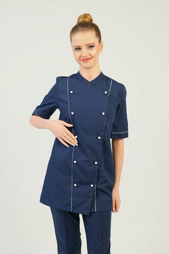 Изображение товара Костюм рабочий для повара женский вилан (куртка/брюки), синий/белый, размер 52-54, рост 170-176 см