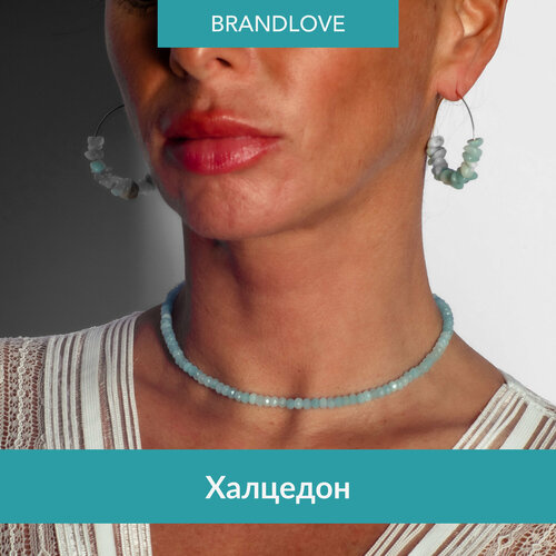 Чокер BL Jewelry Natural, агат, халцедон, гeлиoлит, длина 35 см, голубой