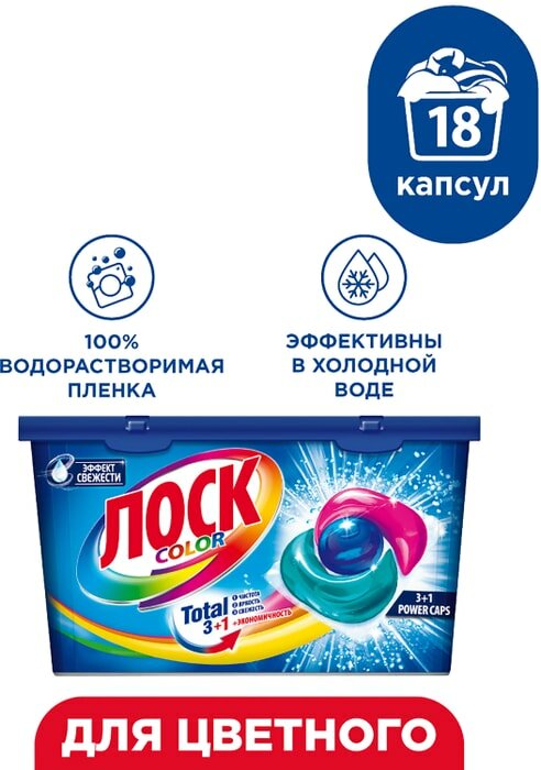 Капсулы для стирки Лоск Power Caps Color 18шт