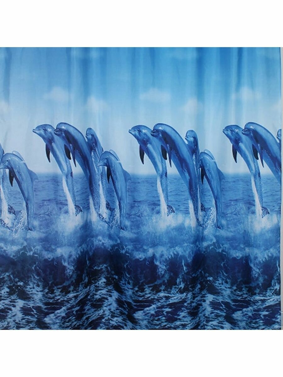 Штора с рисунком Дельфины 01-04, 180х180см.
