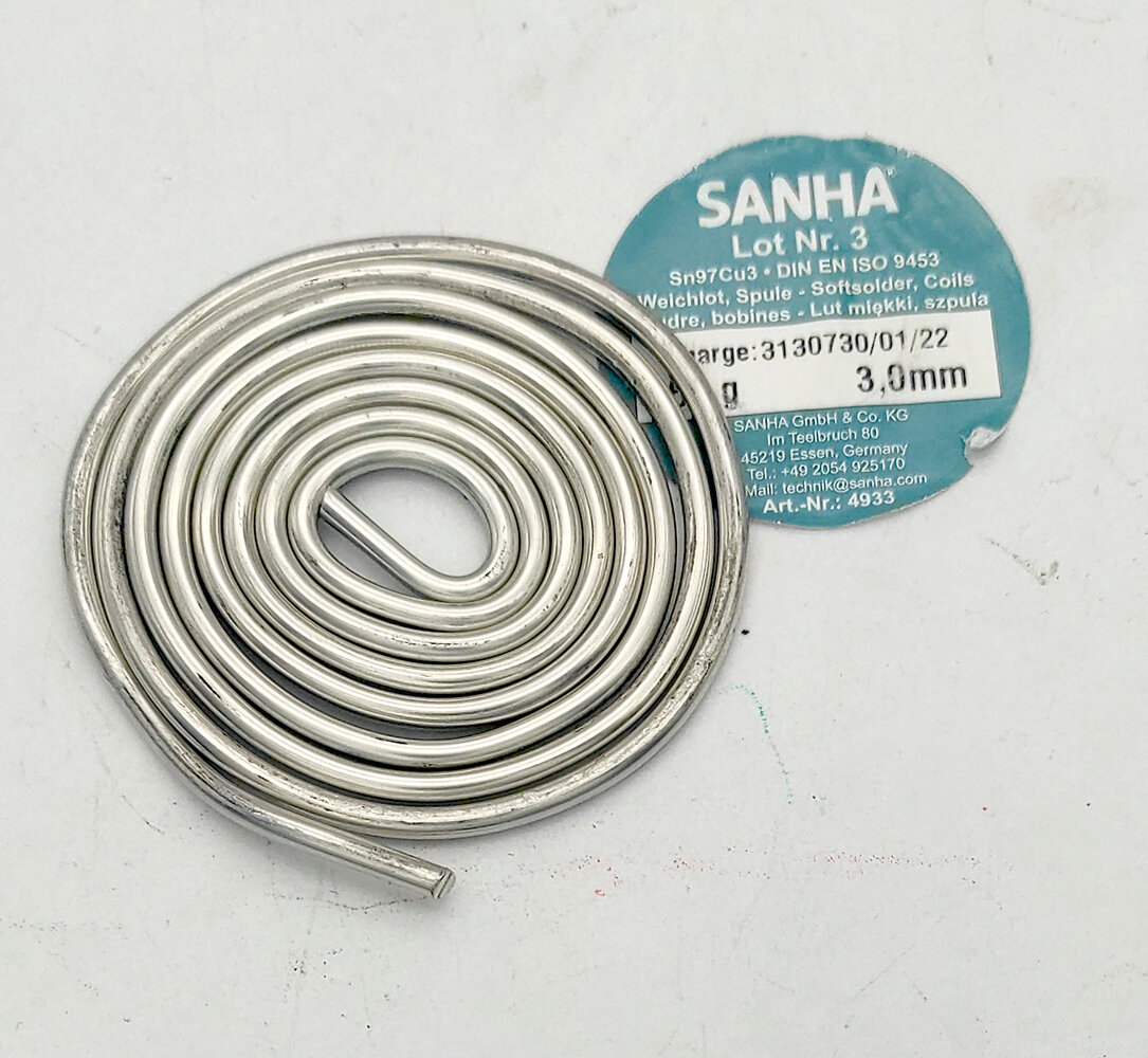 Припой №3 Sn97Cu3 диаметр 3 мм спираль 1 метр SANHA