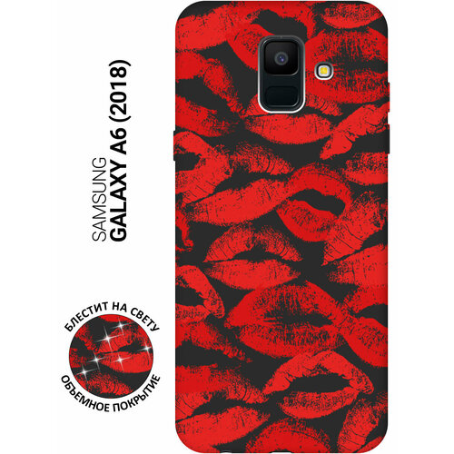 Матовый Soft Touch силиконовый чехол на Samsung Galaxy A6 (2018) / Самсунг А6 2018 с 3D принтом Kiss черный матовый soft touch силиконовый чехол на samsung galaxy a6 2018 самсунг а6 2018 с 3d принтом gucci stickers черный