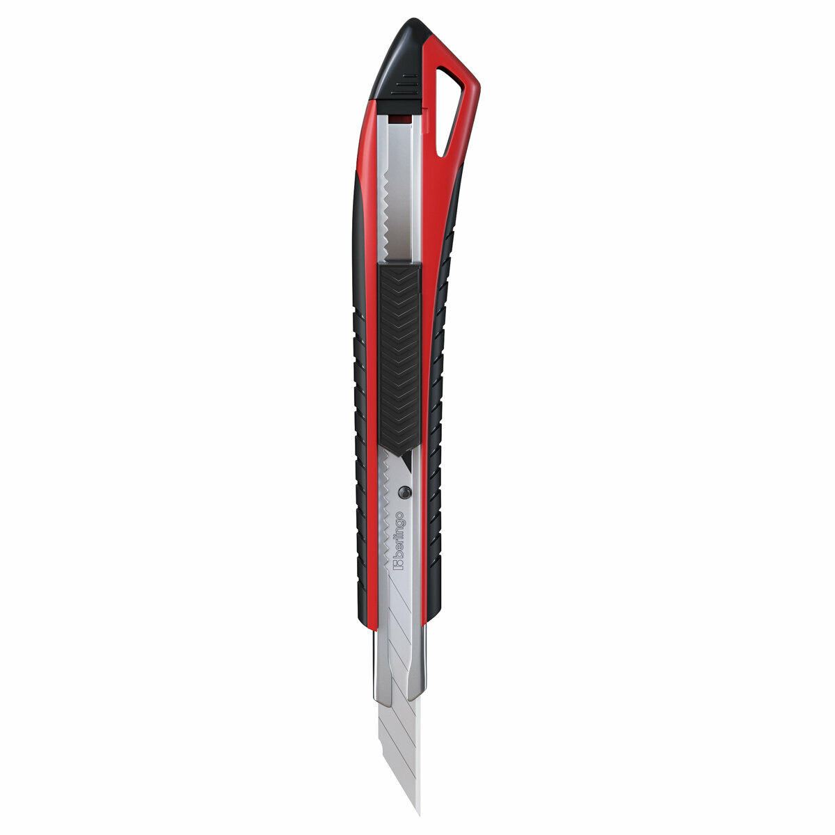 Нож канцелярский 9мм Berlingo "Razzor 300", auto-lock, металл. направл, мягкие вставки, красный, европодвес