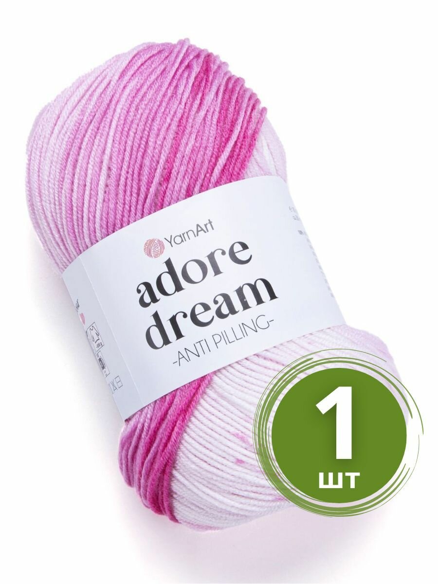 Пряжа YarnArt Adore Dream (Адоре Дрим) - 1 моток 1062 Белый / розовый, 100% акрил антипиллинг, 100 г 280 м
