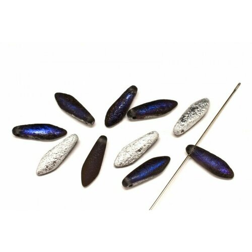 Бусины Dagger beads 16х5мм, отверстие 0,8мм, цвет 00030/29686 Crystal/Bermuda Blue, Etched, 736-081, 10шт natural blue yellow pietersite rectangle bracelet bangle 18 6 6mm namibia pietersite beads women men stretch crystal aaaaa