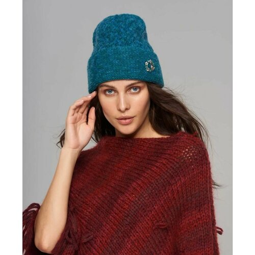 фото Шапка бини шапка женская зимняя, шерсть, вязаная, размер 56\58, бирюзовый steel26