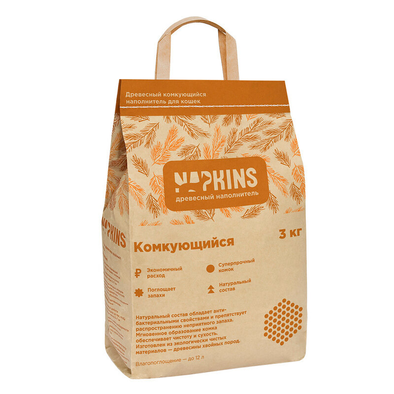 Napkins Древесный комкующийся наполнитель, 6л 3кг