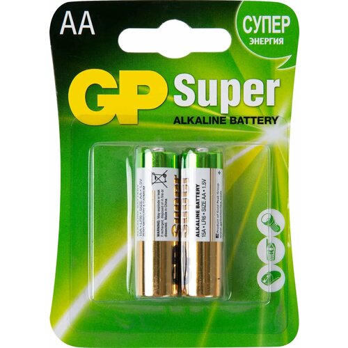 Батарейка GP Super AA (LR6) алкалиновая 2 шт. батарейка алкалиновая gp batteries super alkaline aa 1 5v gp 15a 2cr2 gp batteries арт gp 15a 2cr2