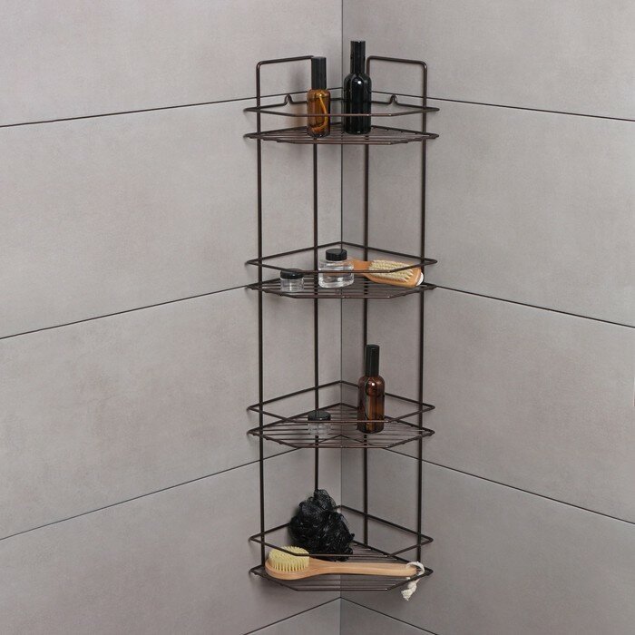 фото Полка угловая 4 ярусная эконом, медная искра, 219*219*836 мм 9717964