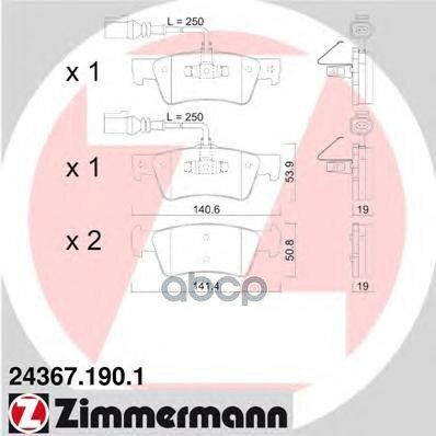 24367.190.1_Колодки Дисковые ! Задн. 141X54x19 Vw Touareg 2.5Td/3.2/4.2/5.0, Porsche Cayenne 02> Zimmermann арт. 243671901