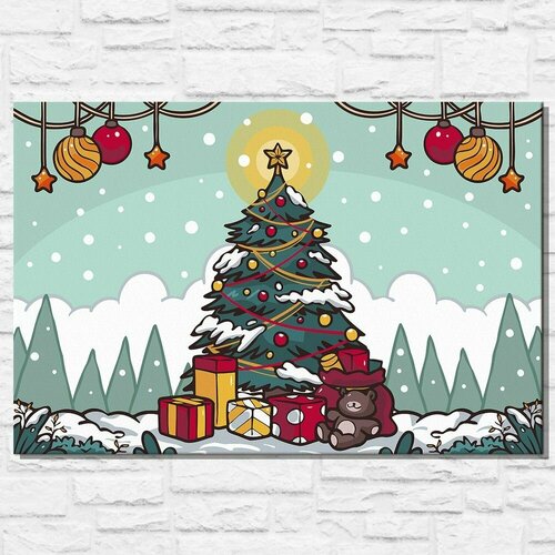 Картина по номерам на холсте новый год рождество (елка, подарки, зима, снег, эстетика) - 13111 40х60 наклейки на подарки зима рождество новый год бежевый красный д50 мм в наборе разные картинки 50шт