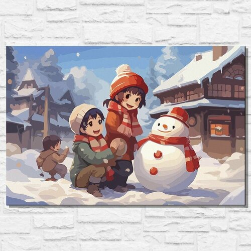 фото Картина по номерам на холсте новый год рождеством (зима, снег, дети, аниме, милота) - 12826 40х60 бруталити