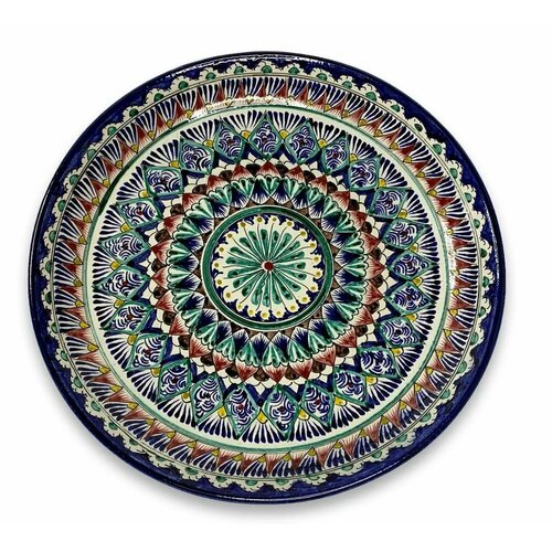 Блюдо Ляган Риштанская керамика, Синий орнамент, диаметр 42 см