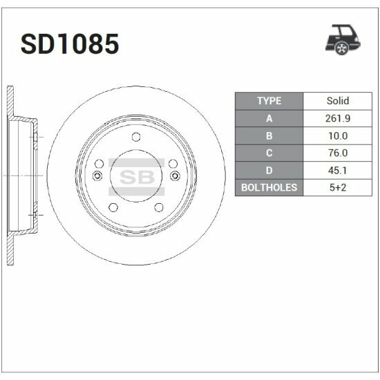 Диск тормозной задний Sangsin Brake для Hyundai Elantra Sedan/Veloster 2011->, 1 шт