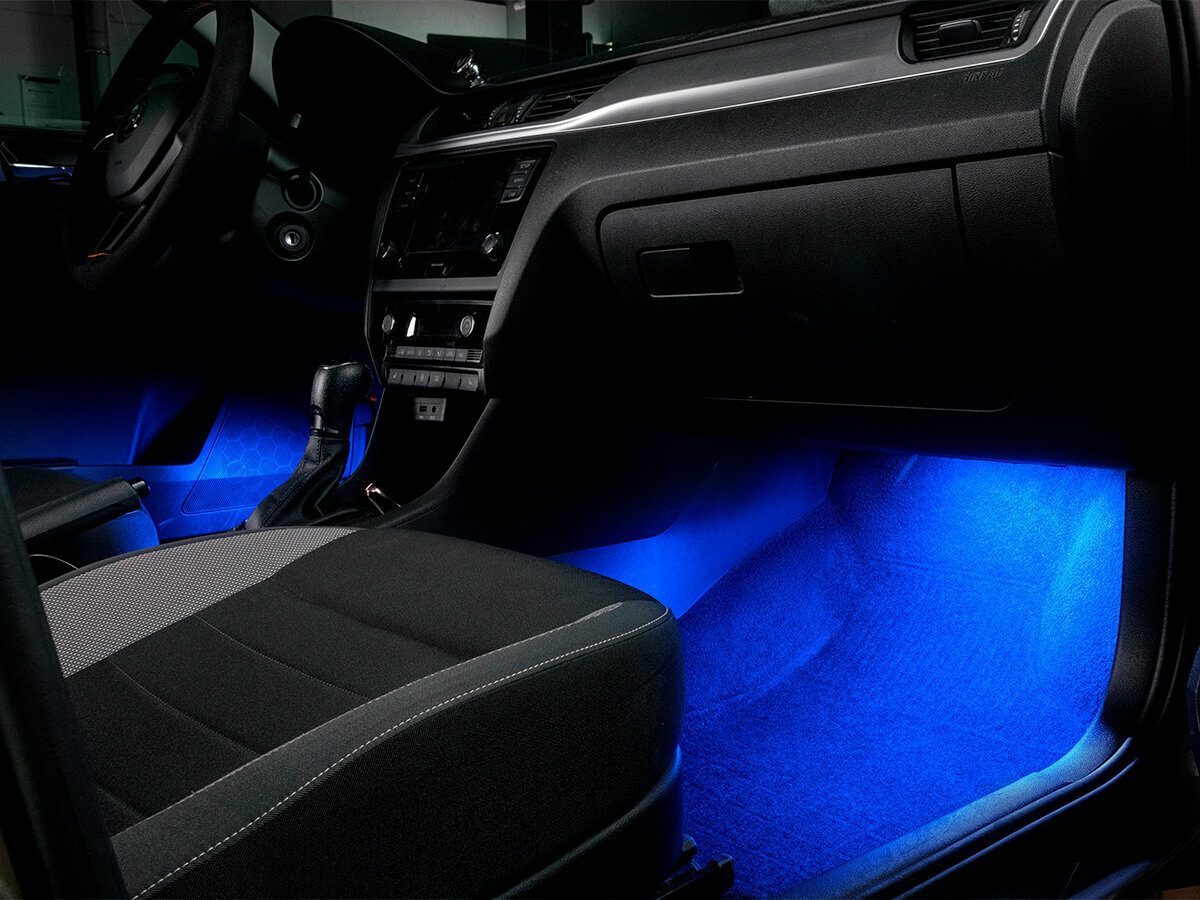 Светодиодная подсветка салона и зоны ног автомобиля 4 модуля 36 LED синяя — фото 4