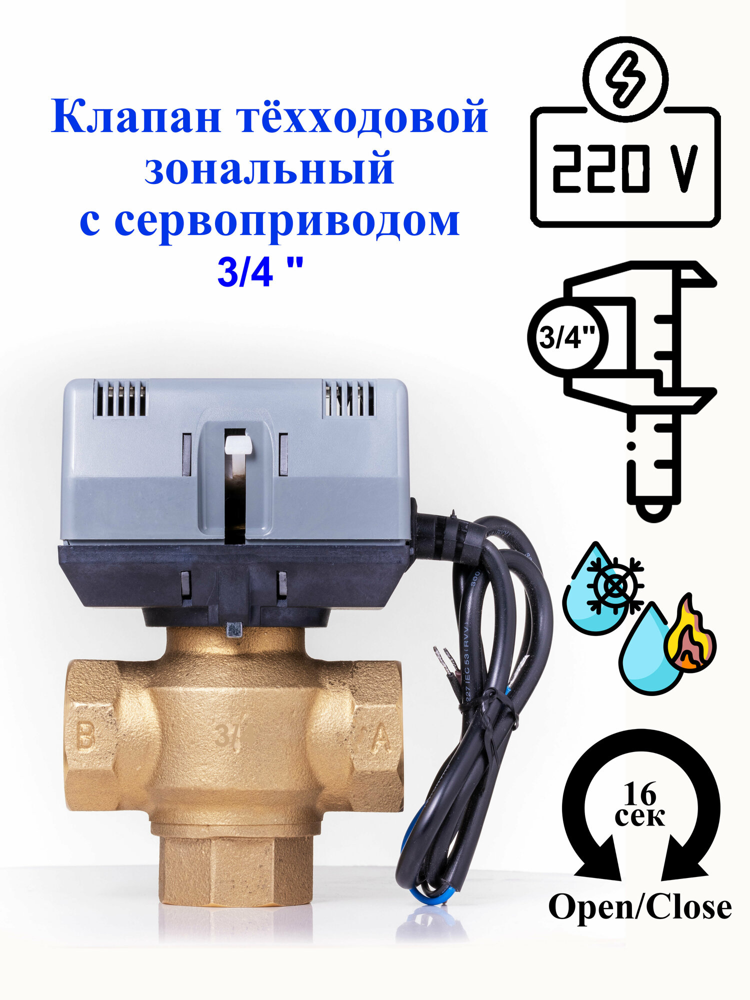 Трёхходовой клапан DanHeat зональный на 3/4" 220V c сервоприводом