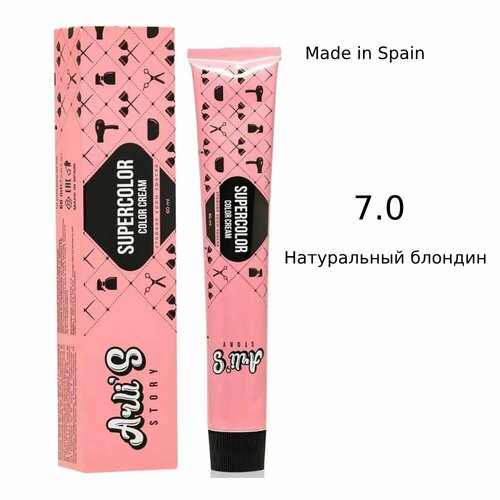 Arlis Story Cтойкая крем-краска для волос с кератином Supercolor Color Cream 7.0 Натуральный блондин, 60 мл