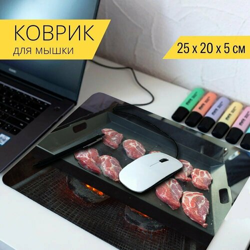 Коврик для мыши с принтом Мясо, свинина, приготовление 25x20см.