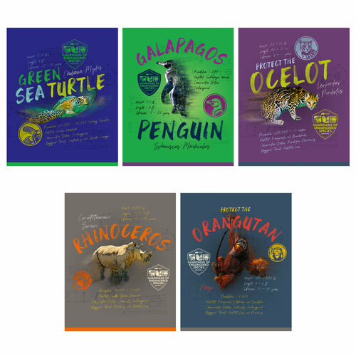 Тетрадь 96л, А5, в клетку, на скрепке, обложка пластик, AP26/5, Animal Planet,5 шт