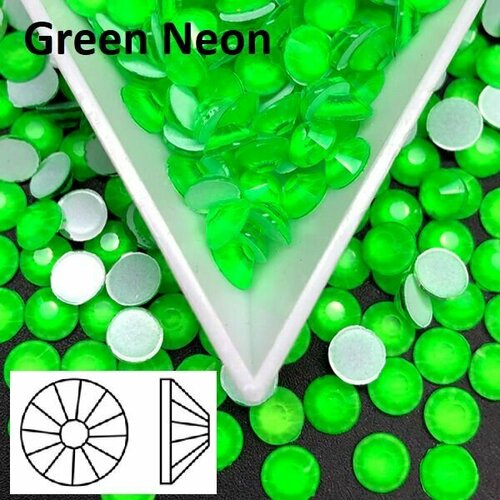 Неоновые стразы клеевые/холодной фиксации размер ss 10 (2.8-2.9 mm), упаковка 100 шт, цвет Green Neon (светлый зеленый неоновый)