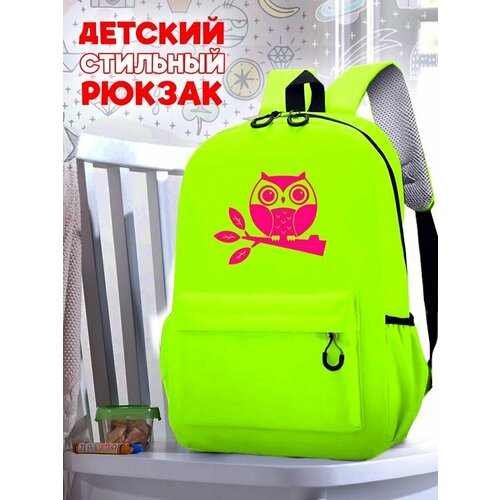 Школьный зеленый рюкзак с розовым ТТР принтом совушка - 532 школьный зеленый рюкзак с розовым ттр принтом совушка 532