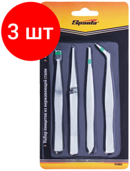 Комплект 3 шт, Набор пинцетов из нержавеющей стали, 4 предмета, SPARTA, блистер, 914845