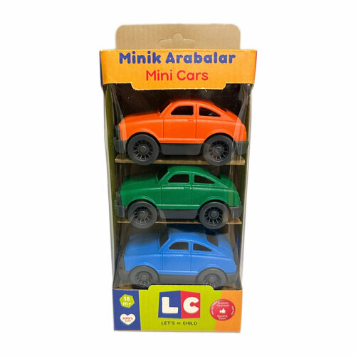 Набор из 3 игрушечных машинок Let`s Be Child - Мини-автомобили (пластмассовые, цвета: оранжевый, зеленый, синий), серия LC, возраст 18м+