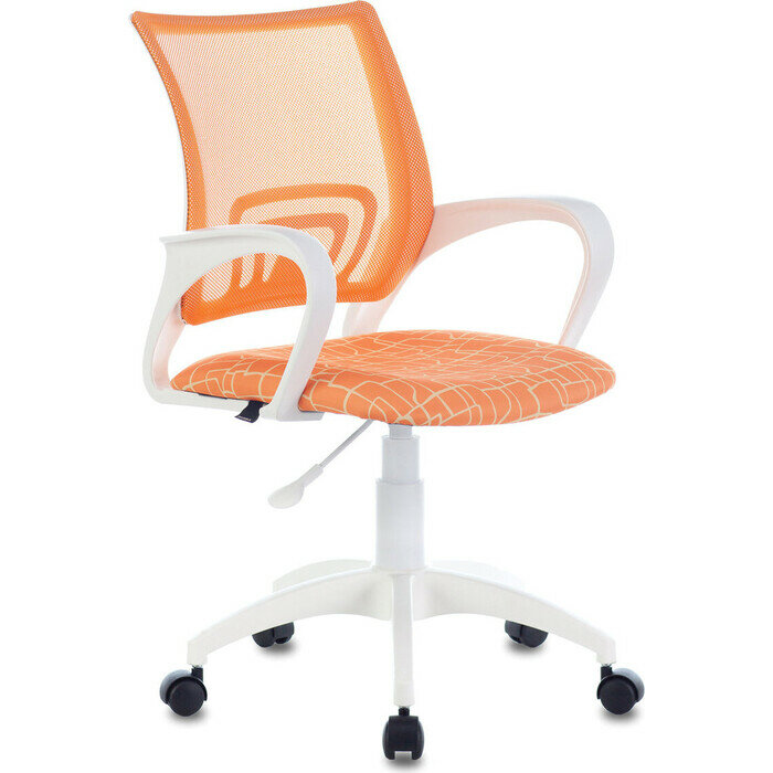 Кресло офисное Brabix Fly MG-396W с подлокотниками пластик белый сетка оранжевое с рисунком TW-38-3/Giraffe (532402)