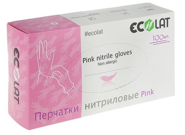 фото Перчатки нитриловые, розовые, размер M / Pink EcoLat 100 шт