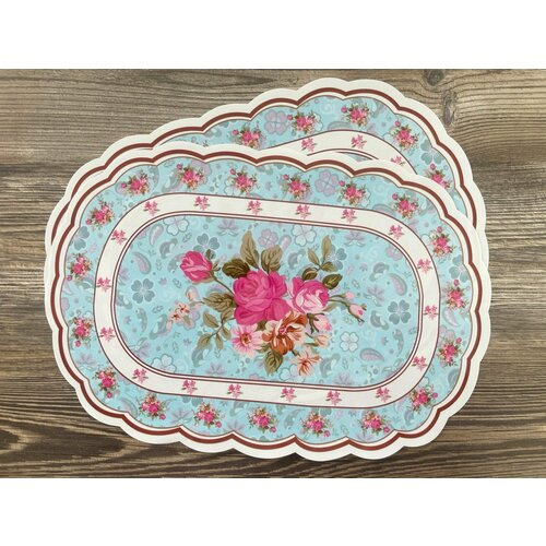 Подставка под горячее / Салфетки на стол 2 шт, Розы, голубой