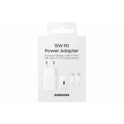 Samsung EP-T1510X Type-C Быстрое зарядное устройство, Белый цвет зарядное устройство для телефона eu2 c usb 5a 67 вт с кабелем usb type c 1м сетевое белый быстрая зарядка qc3 0 pd индикатор