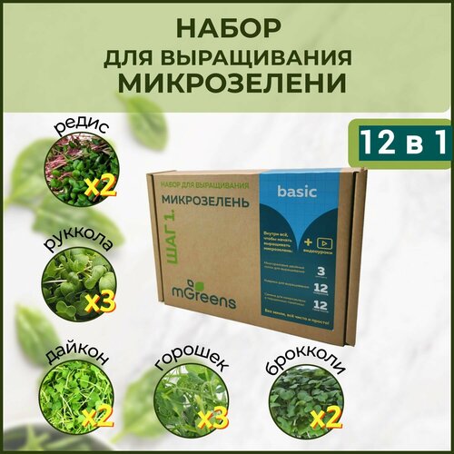 12 пакетиков семян микрозелени 12 ковриков 3 лотка Набор для выращивания микрозелени базовый 12 в 1