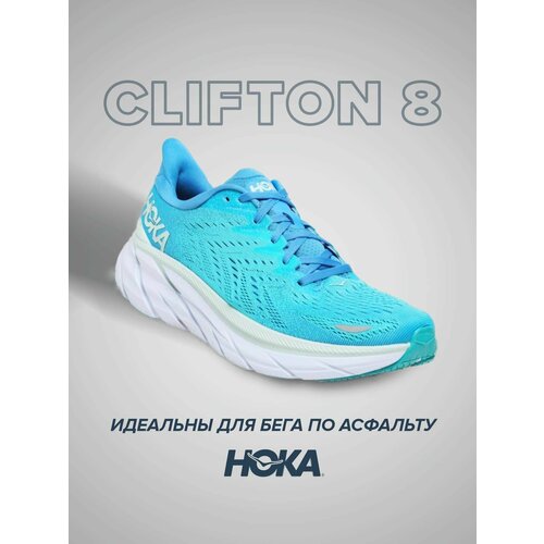 фото Кроссовки hoka one one clifton 8, полнота d, размер us11.5d/uk11/eu46/jpn29.5, бело-голубой