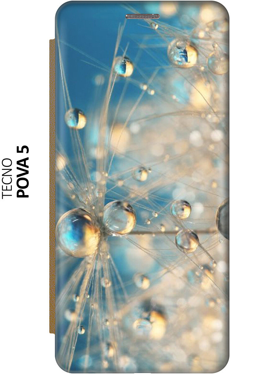 Чехол-книжка Одуванчик в капельках на Tecno Pova 5 / Техно пова 5 золотой