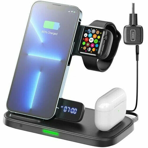 Беспроводное зарядное устройство INIU Wireless Charger Desktop Qi-Certifled 3-in-1 15W Black WI-220