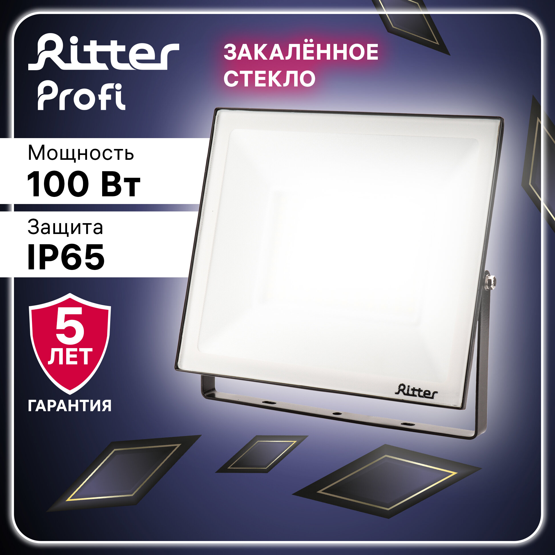 Прожектор светодиодный PROFI 100Вт 180-240В IP65 4000К 10000Лм черный Ritter 53419 2