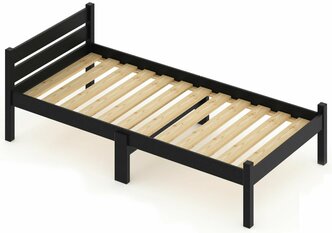Кровать односпальная Классика Компакт сосновая с реечным основанием, цвет черного оникса, 70х190 см