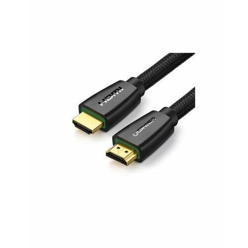 кабель угловой ugreen av119 10729 3 5mm male to 3 5mm male straigth to angle flat cable длина 5м цвет черный Кабель UGREEN HD118 (40411) HDMI Male To Male Cable With Braid. 3 м. черный