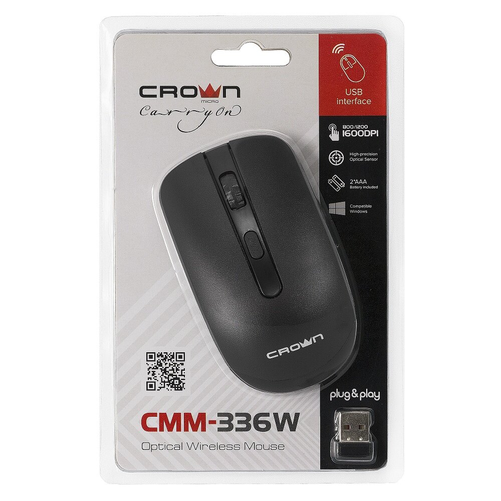 Мышь беспроводная Crown CMM-336W чёрный USB - фото №8