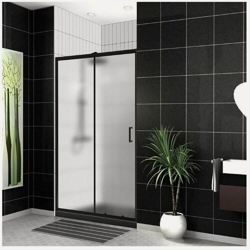 Изображение товара Душевая дверь BelBagno UNO-195-BF-1-120-P-NERO черный матовый стекло рифленое 5 мм (1950х1200)