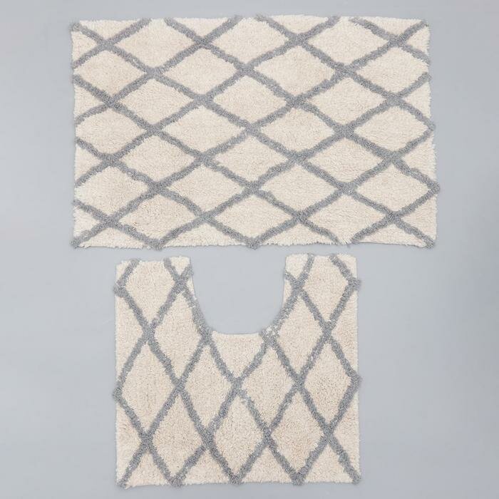 Набор ковриков для ванны Доляна AntiSlip, 2 шт, 50×80 см, 50×50 см, 100% хлопок, цвет белый