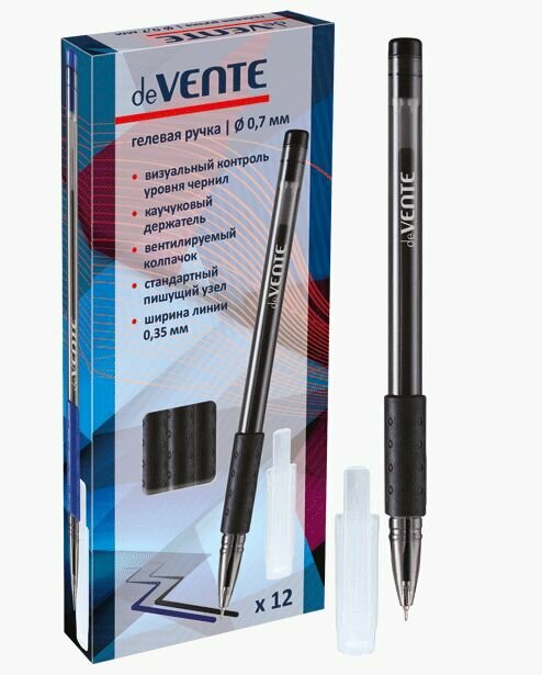 Ручка гелевая deVente "Smoky", набор 12 штук, черные чернила, 0.7мм