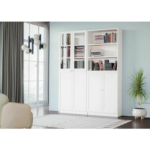 Стеллаж Билли Billy 14 160х30х202 см Белый ЛДСПрамка МДФстекло 20290₽