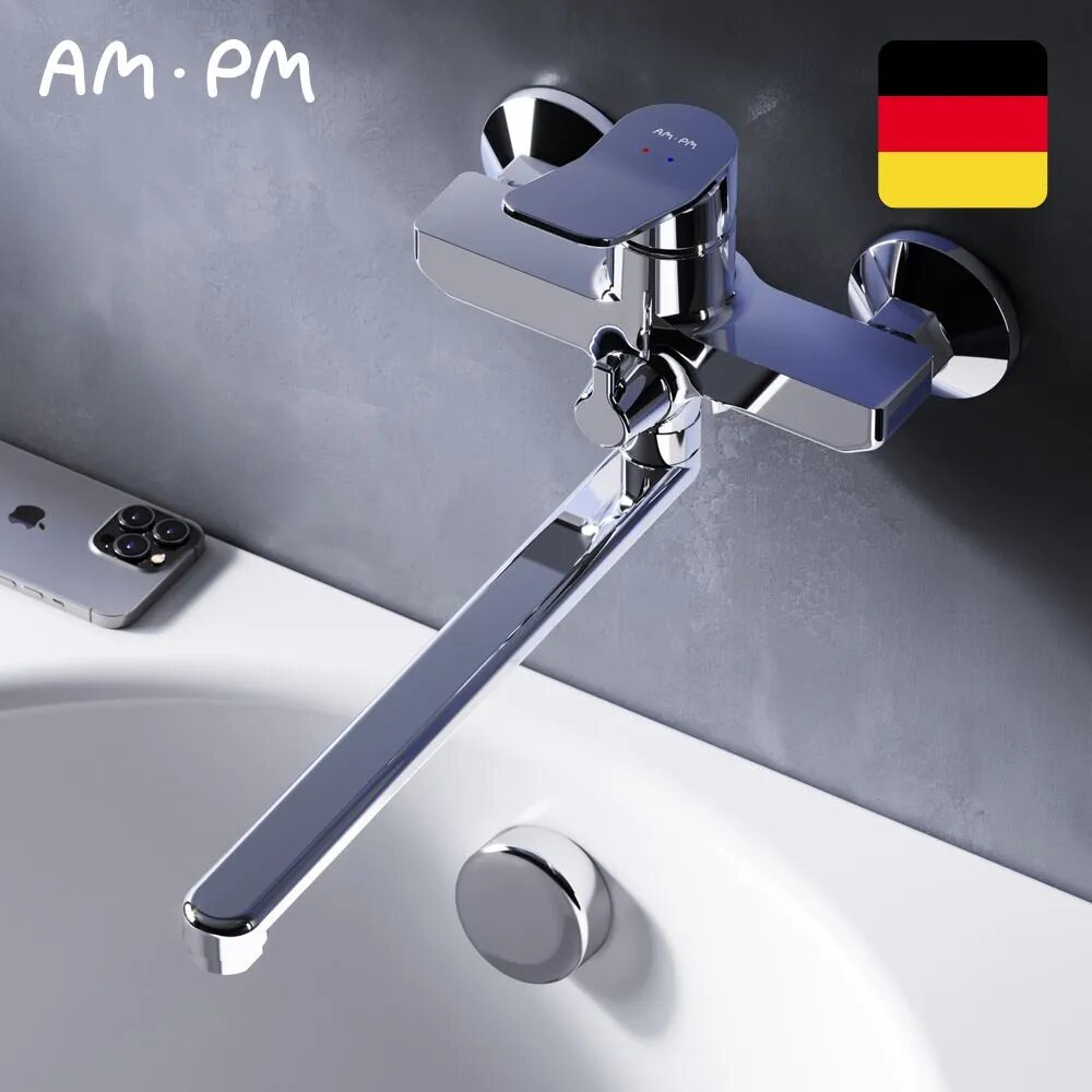 Смеситель для ванны AM.PM Brava F88A98000 универсальный поворотный излив 300 мм