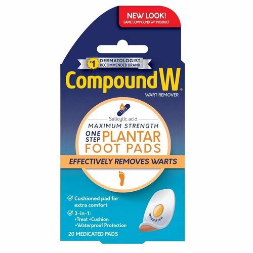 Комплект 2шт Пластыри для удаления подошвенных бородавок Compound W One Step Pads for Plantar Warts