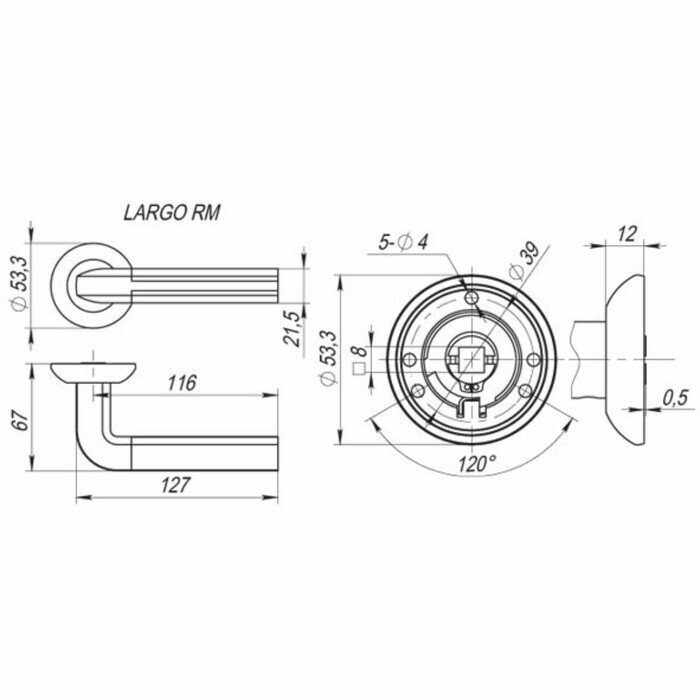 Ручка раздельная Fuaro R. RM54. LARGO (LARGO RM) SN/CP-3 матовый никель/хром