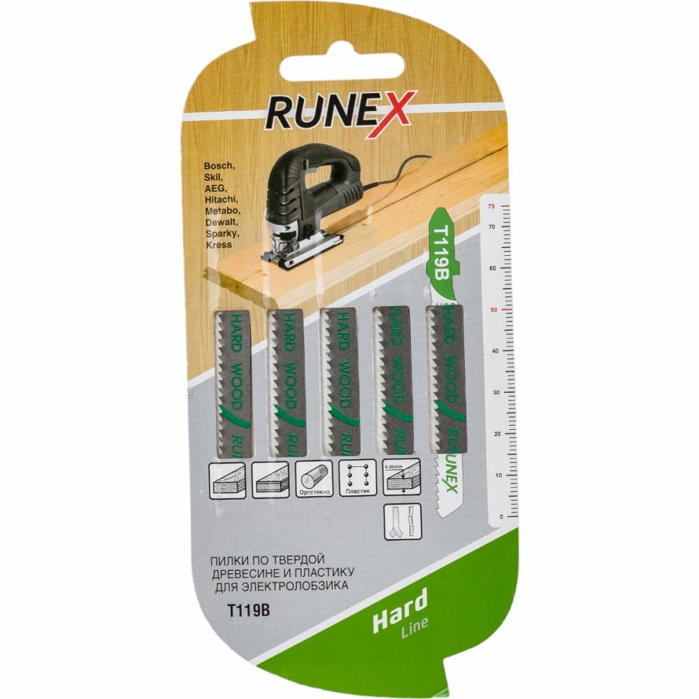 фото Пилка для электролобзика Runex T119B для дерева, пластика, ДСП, фанеры 5 шт